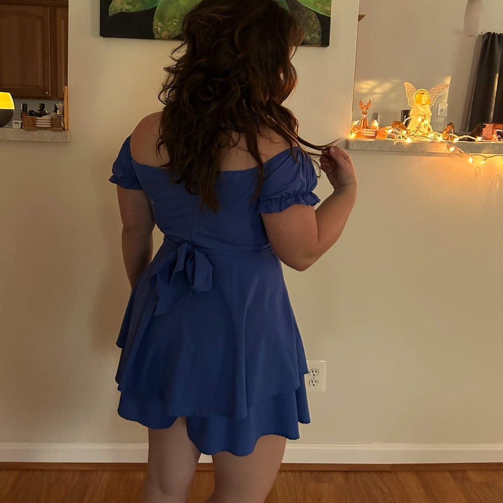 Fixmatti Boho Romper Off-Shoulder Ruffle Chiffon Blue